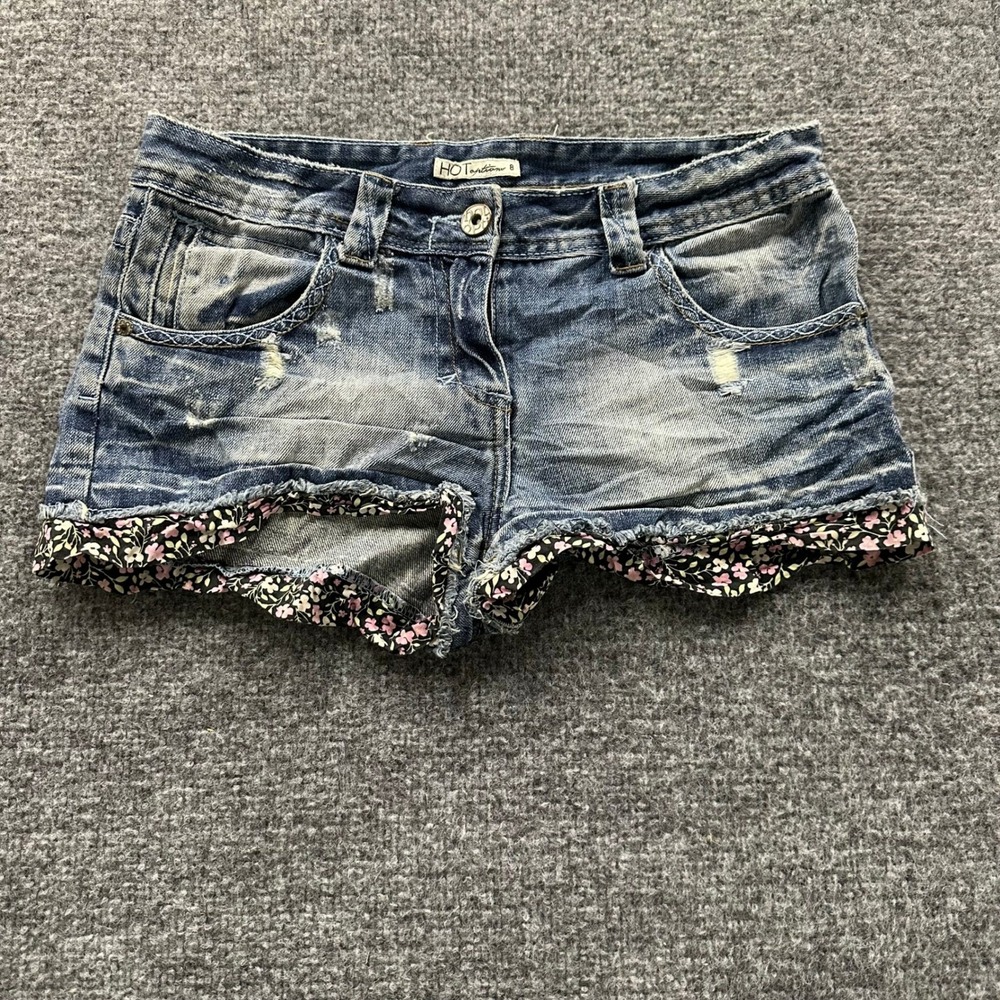 Hot Options Shorts Womens Size 8 Distressed Floral Trim Low Rise Denim Casual